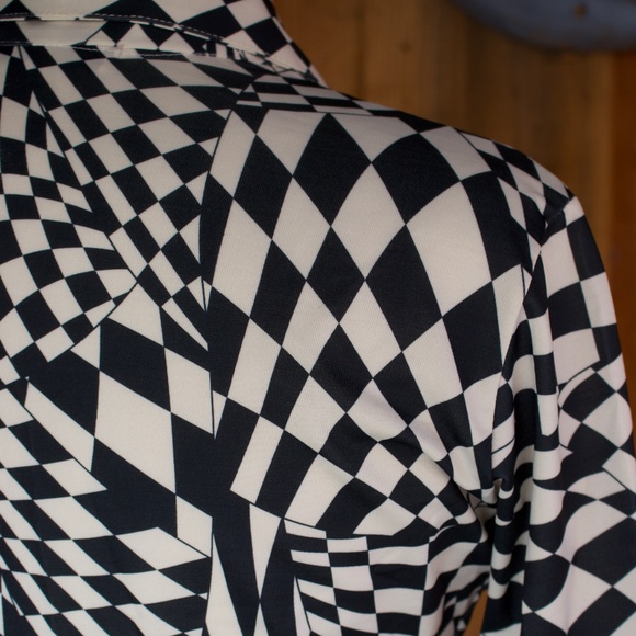 Vintage BEBE DISCO Black & White Checkered Long Sleeve Button Down Blouse - Picture 12 of 17